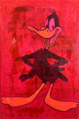 i burn suv's and i like it. acrylic on canvas. 80 x 120 cm.